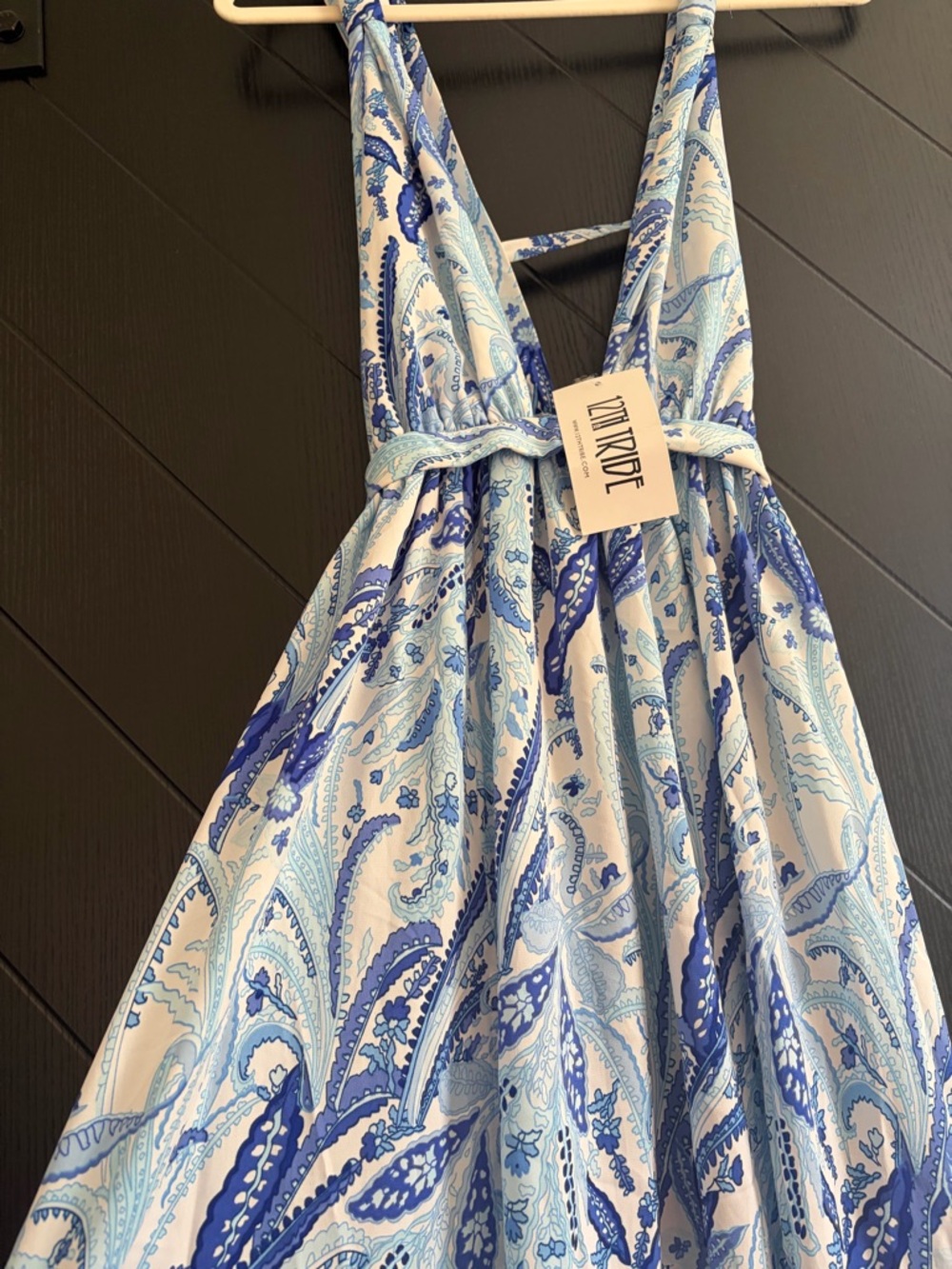 12th Tribe Blue Paisley Plunge V-Neck Maxi Dress - Picture 2 of 4